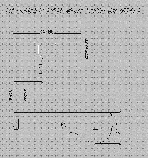 Basement bar with custom shape plan