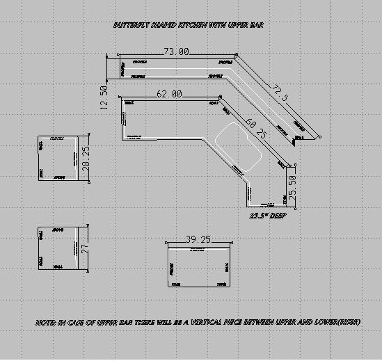 Butterfly shaped kitchen with upper bar plan