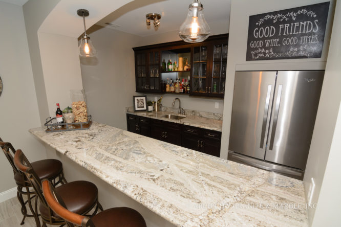 Basement bar countertops with Monte Cristo granite in O’Fallon