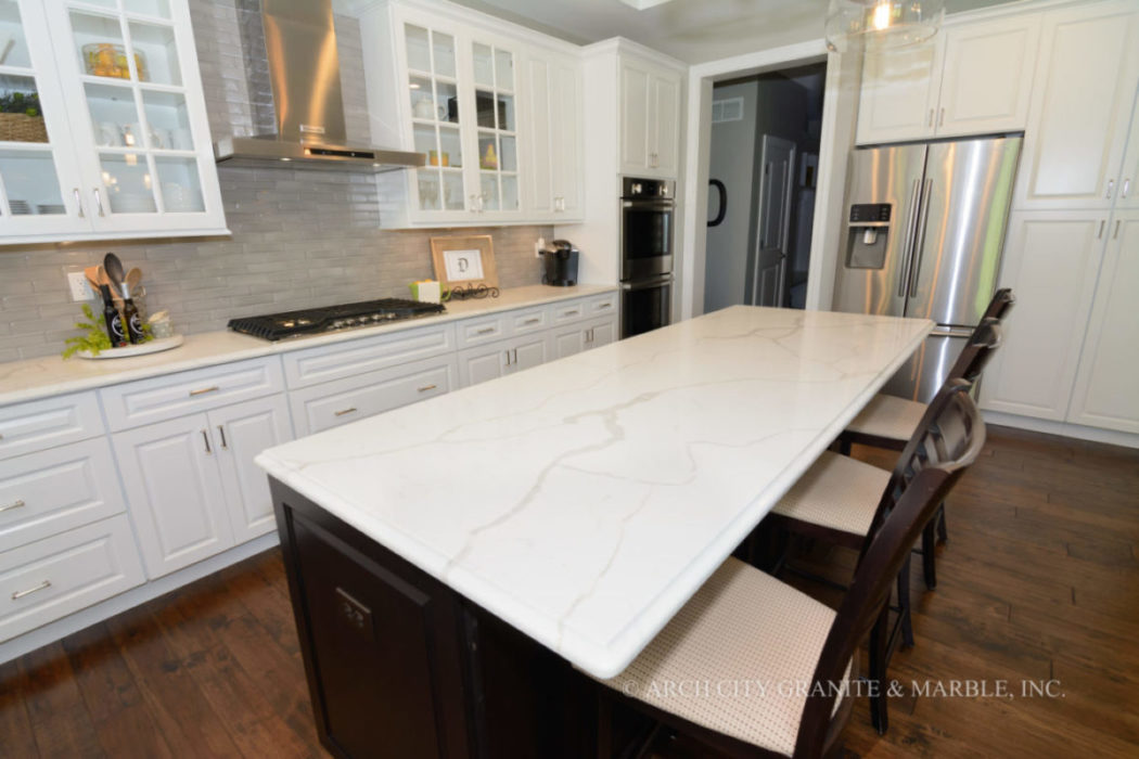 White quartz kitchen countertop