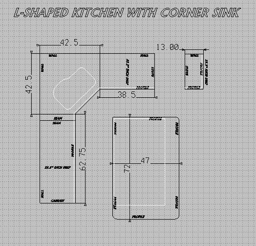 L-shaped kitchen with corner sink plan