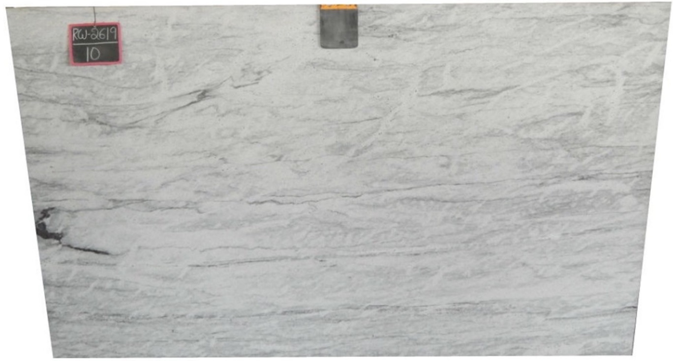 New River White - A light background granite from India with dramatic veining flowing the entire slab