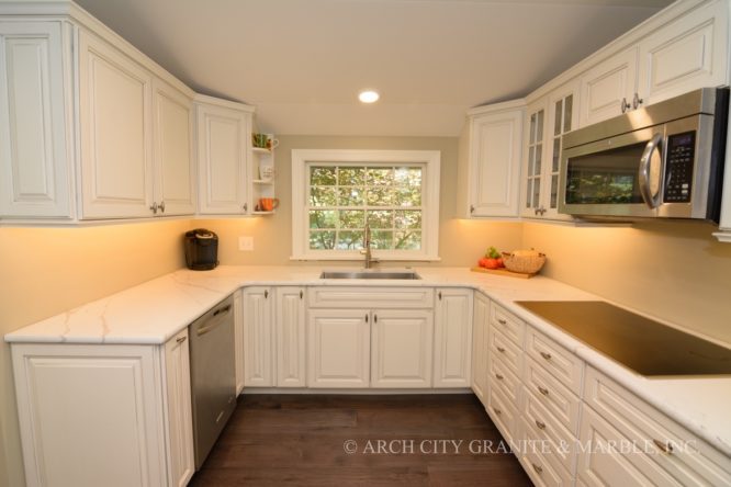 U Shaped Kitchen with Q-Quartz countertops in missouri area home