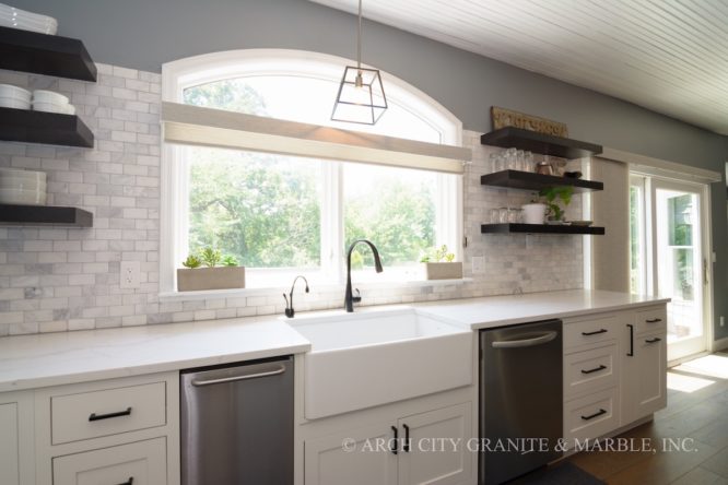 White Apron Front Sink with White Kitchen Countertops in the st. louis area