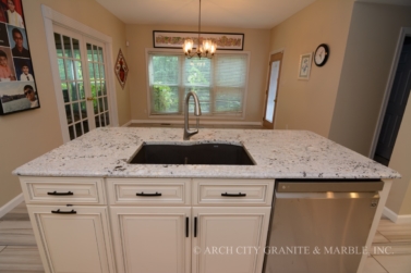 White Granite Countertops in St. Louis with Blanco Silgranite Sink