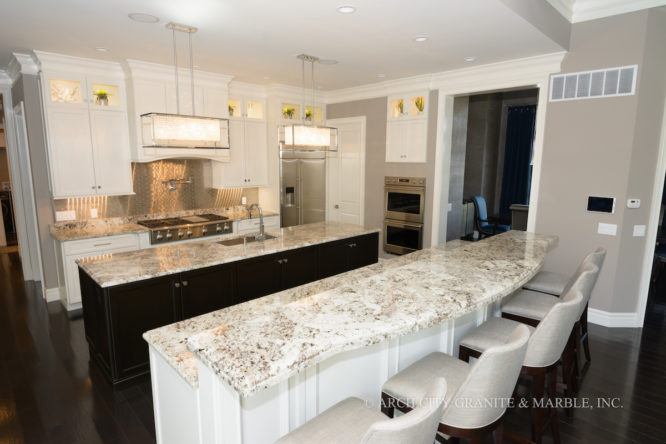 Granite upper bar with 15” overhang for comfortable family dining in Missouri