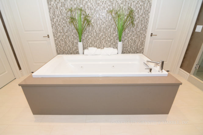 Tub Surround fabricated and installed using a Caesarstone Quartz in O'Fallon, MO